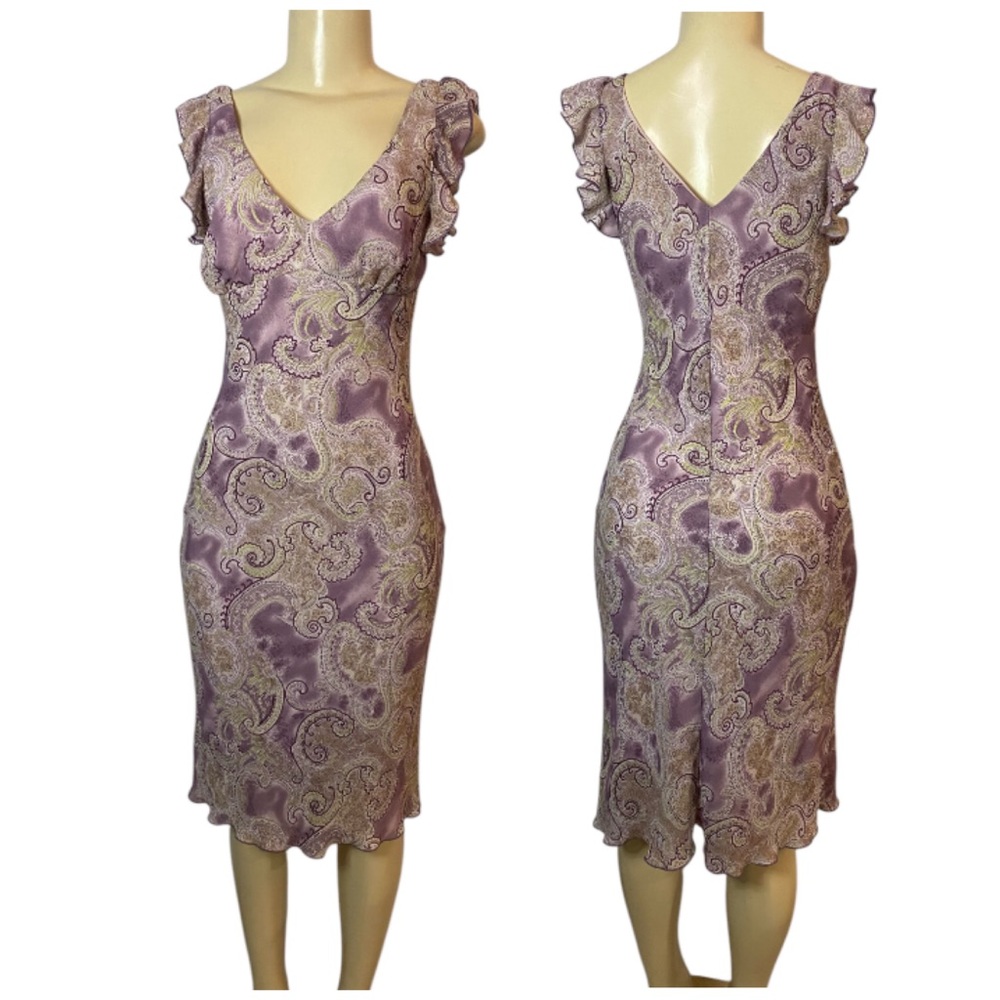 La Belle Vintage Chiffon Purple Green Paisley Dress Y2K Fairy Enchanted Size 5 - Picture 1 of 8